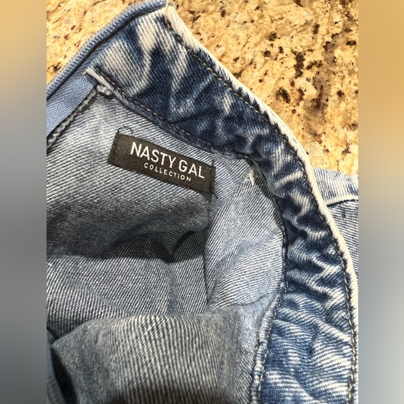 Nasty Gal Acid Wash Denim Long Sleeve Belted Mini Dress Large - Picture 4 of 9